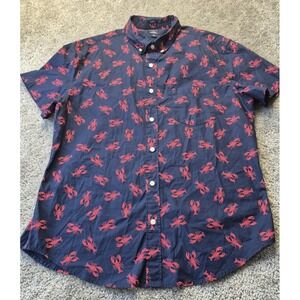 J. Crew Red Lobster Navy Blue Flex Washed Short Sleeve Button-Down Shirt Large‎
